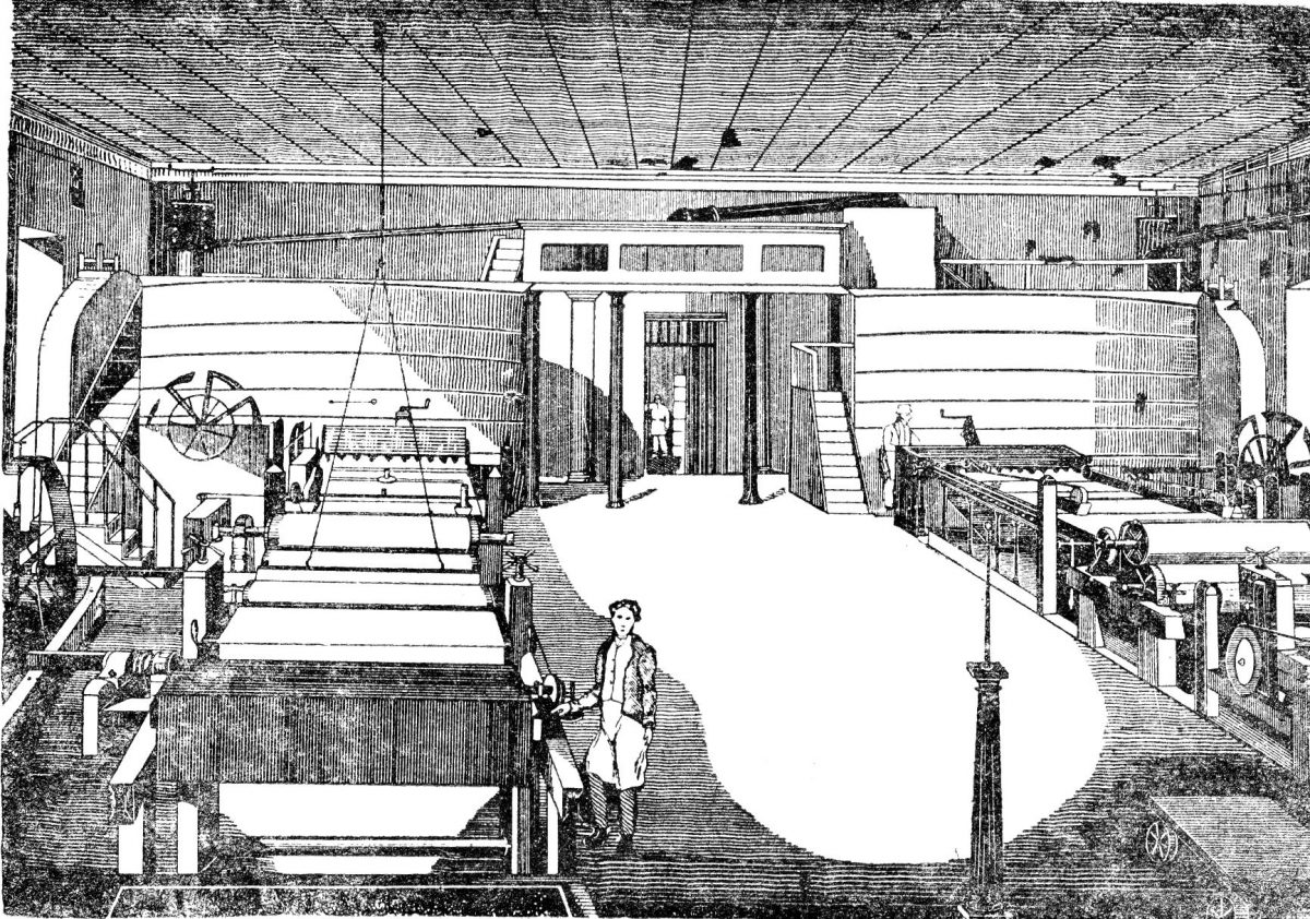 Первая в России бумагоделательная машина.